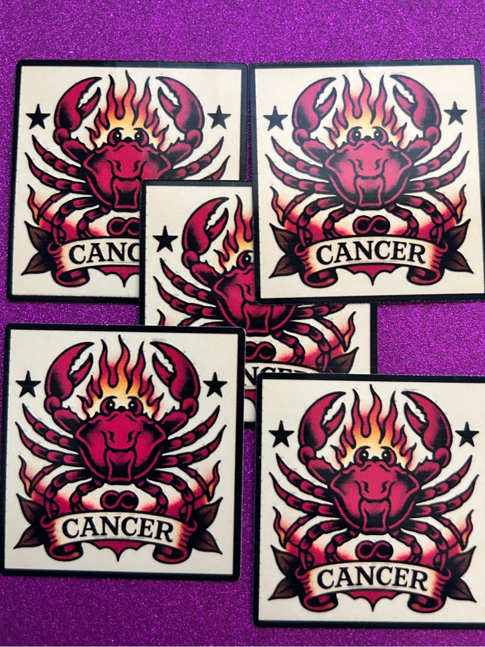Cancer Zodiac Crab Sticker - Pink & Flame Accent